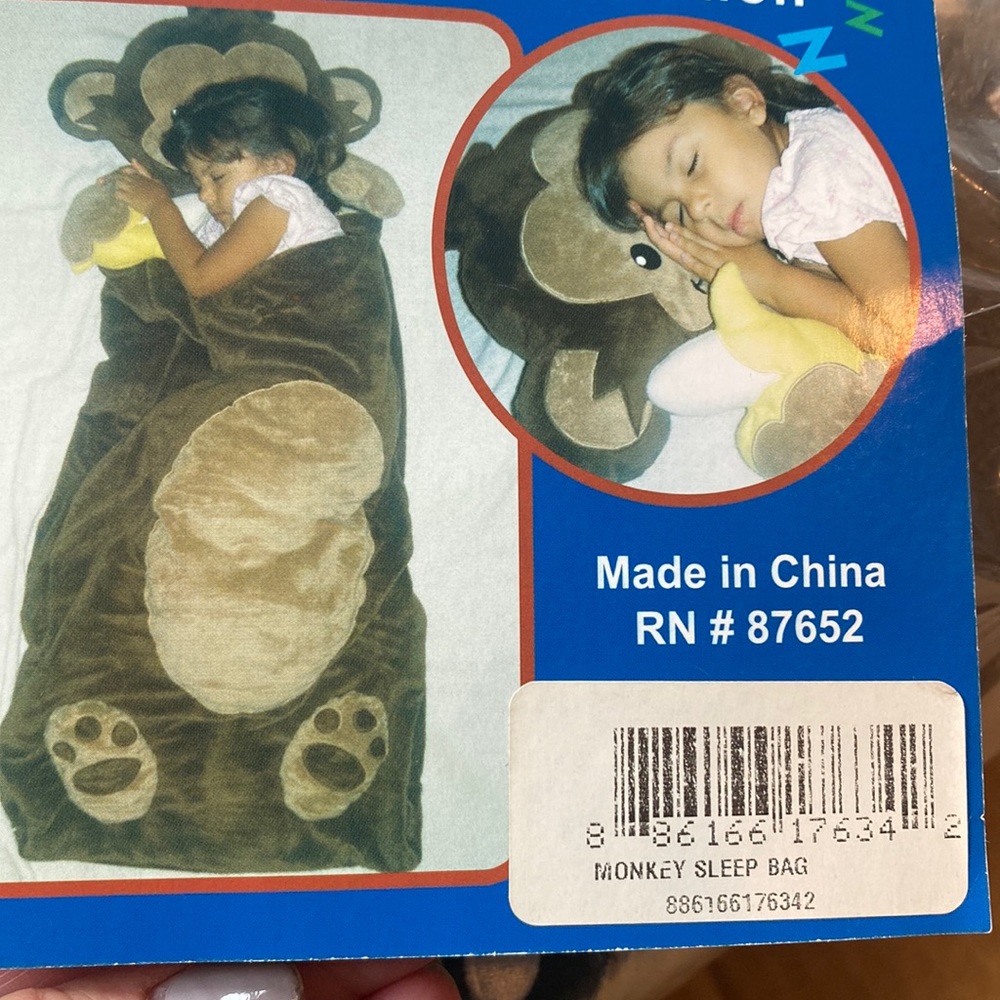NWT new 3D monkey sleeping bag for preschoolers